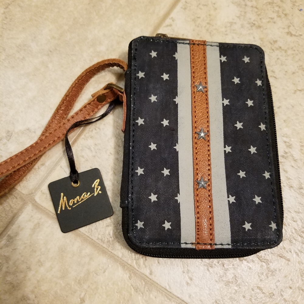 Mona B canvas patriotic star wallet wristlet
